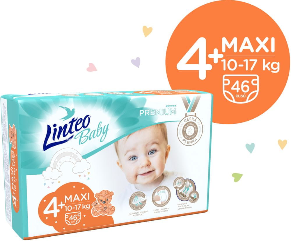 LINTEO Plienky Baby Prémium MAXI+ (10-17 kg) 46 ks